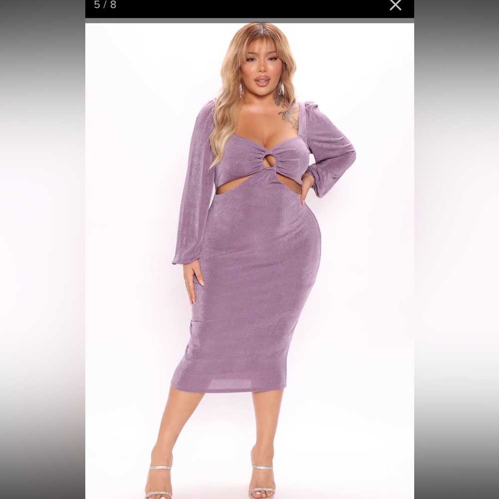 Purple shimmery holiday dress from Fashion Nova